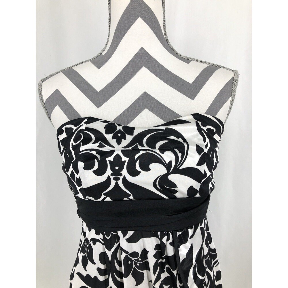 Ruby Rox Strapless Black White Floral Tie Sash Ruffle Dress Medium